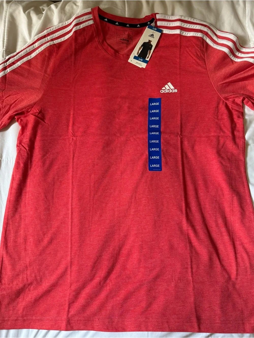 Adidas Red Short Sleeve Crew Tee with White Stripes